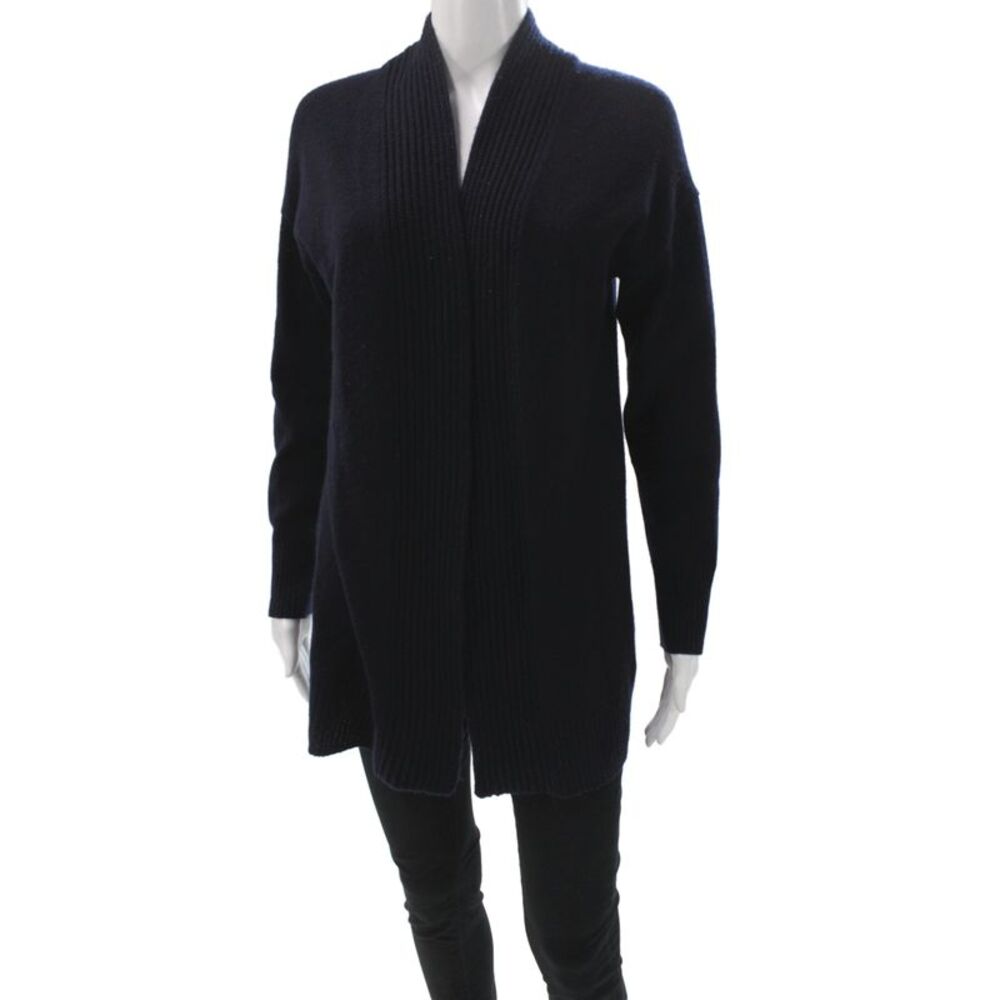 Vince Unisex Cardigan Dark Blue Metallic Polyester Long Sleeve Solid Size XS